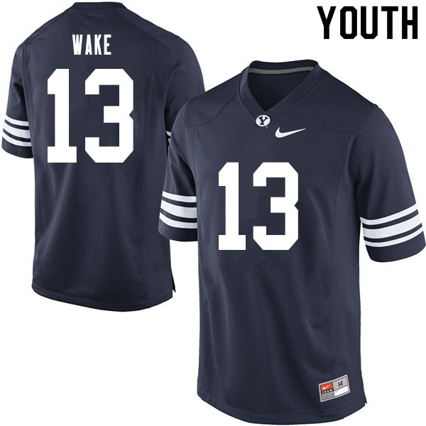 Youth #13 Masen Wake BYU Cougars College Football Jerseys Sale-Navy